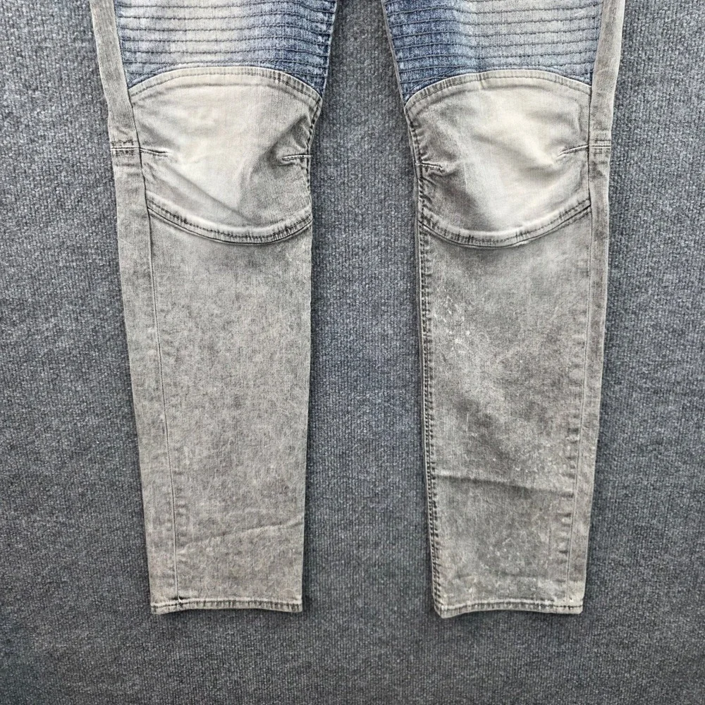 True Religion Mens Moto Grey Acid Wash Slim Biker Jeans Paint Splatter Size 33
